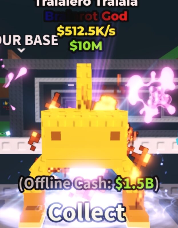 Tralalero Tralala Gold  Mutations Light + Fire [ Brainrot God ] 512.5K/s - Steal A Brainrot (A8)